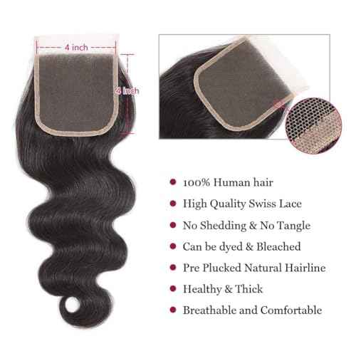 Body Wave Human Hair Bundles with Closure 10A Brazilian Human Hair 3 Bundles with 4x4 HD Lace Closure Free Part 100% Unprocessed Virgin Hair Natural Color£¨18 20 22+16 Inch£¬Body Wave£©