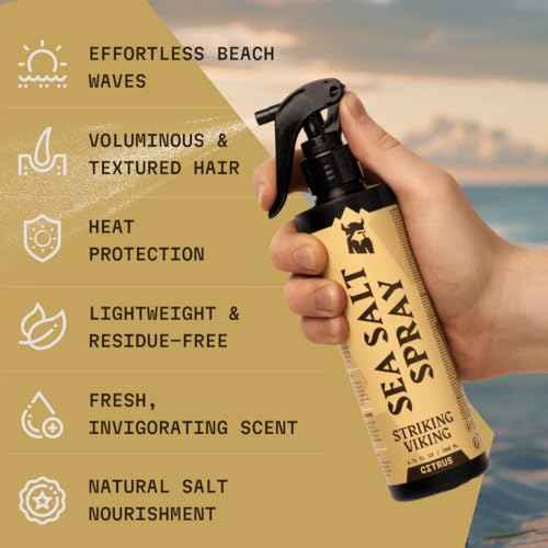 Striking Viking Sea Salt Spray for Men, Citrus Scent, Hair Texturizing Spray - Volumizing, Curl Enhancing, Shape & Hold, 6.76 fl Oz, Paraben Free, Made in Germany