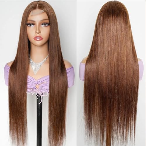Brown Striaght human hair wigs HD Lace Closure wigs Wear and Go Wigs Pre Cut Glueless Human Hair Wig 180% Density 2x6 Lace Closure Human Hair Wigs 20inch