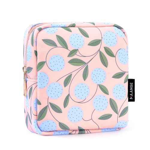 MAANGE Small Makeup Bag for Purse, Portable Cosmetic Bag, Mini Makeup Bag with Slip-in Pockets, Cute Make Up Bag, Pouches for Purse Women (Pink Plants)