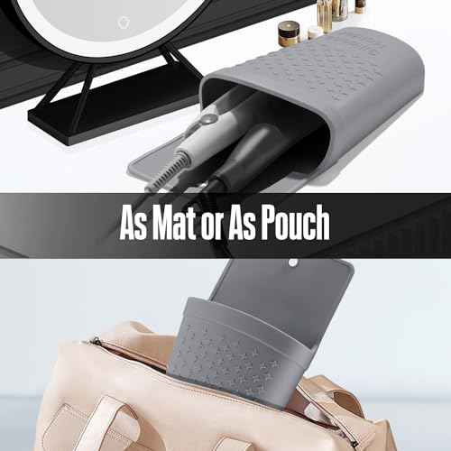 Heat Resistant Silicone Hair Iron Mat and Pouch,Portable Travel Hair Straightener Mat and Holder for Hair Styling Tools.1 Pack.(Gray)
