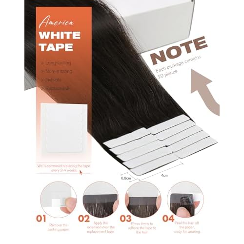 Sunny Hair Tape in Hair Extensions Real Human Hair Invisible Remy Hair Extensions Tape ins for Women Darkest Brown 24 inch 20Pcs 50G