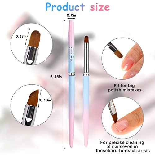 Nail Art Clean Up Brush, 2Pcs Round&Angled Nail Polish Clean Up Brush for Cleaning Fingernails, Professional Nails Design Painting Brushes