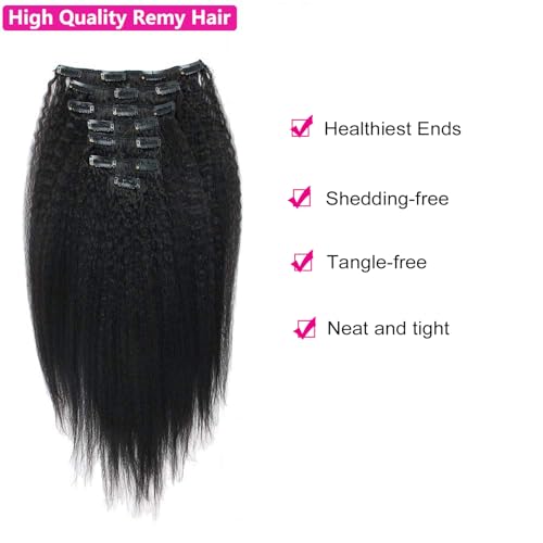 Lovrio Kinkys Straight Hair Clip in Hair Extensions for Black Women Brazilian Virgin Double Weft Human Hair 7 Pieces 120g with 17 Clips 14 Inch