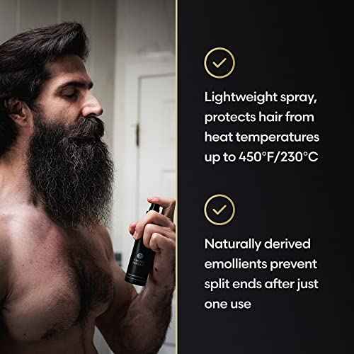 Beard & Hair Heat Protectant Spray - Viking Shield Beard Spray for Men, Protects Hair from Heat Damage of Straightener and Styling - Argan Oil Thermal Protector Spray - Protect Up To 450¨¬ F - 4 Fl Oz