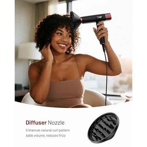 Dual Voltage Ionic Hair Dryer with Diffuser - 1875W High-Speed Blow Dryer for Women, Fast Drying, No Heat Damage, Low Noise, Lightweight, European Travel 110V-120V/220V-240V, Gifts for Women