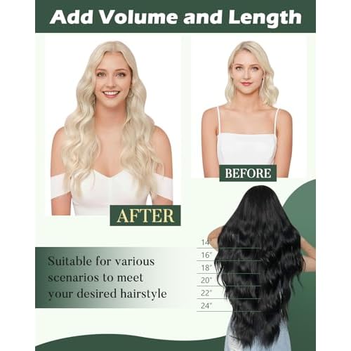 Ugeat Human Hair Extensions Sew in Hair Extensions Blonde Human Hair Weft Extensions Platinum Blonde Long Double Weft Add Length for All-Day Comfort 22 Inch 100G