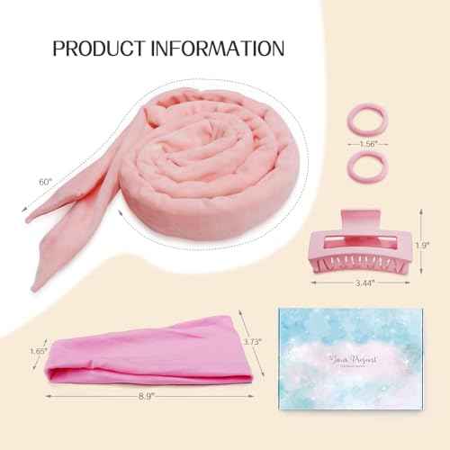 Extra Long Heatless Velour Curling Rod Headband - 61" No Heat Soft Cotton Curling Ribbon Kit for Women (Pink)