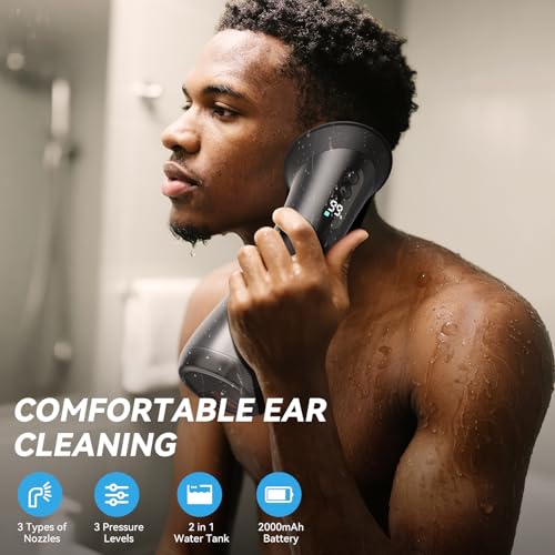 Ear Wax Removal, Upgraded Electric Ear Cleaner with Safe Efficient Comfortable Pressure Modes, Ear Cleaning Kit-12 Nozzles, Ear Wax Cleaner Irrigation Flushing System with Wastewater Recovery