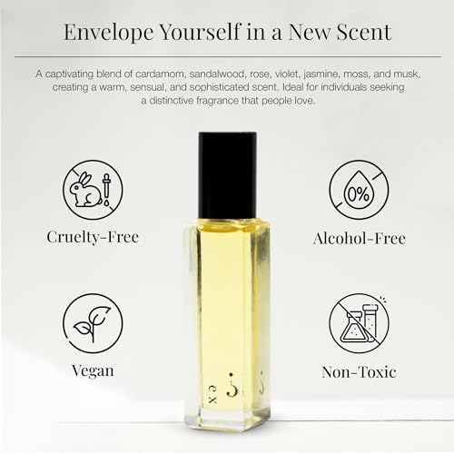 Riddle Ex Roll-On Perfume Made in USA - Premium Rollerball Fragrance for Women with Cardamom, Sandalwood, Rose, and Musk - Long-Lasting Alcohol-Free Gentle on Skin - Ideal for Daily Use and Travel