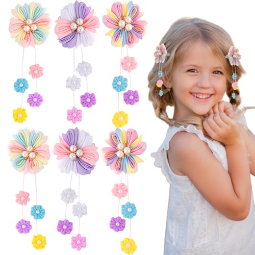 TODDER 6 PCS Hair Bows for Girls, Colorful Flower Hair Accessories Grosgrain Ribbon Hair Clips for Toddler Girls Cute Pigtail Hair Bows for Birthday, Themed Party, Christmas, Back to School