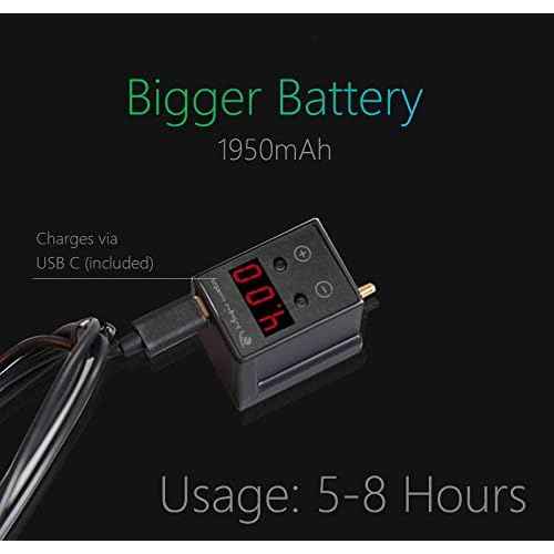 Illusionist Rechargeable USB C Power Supply 1950mAh Battery- Digital Display Wireless Machine, Mini Tattoo Power Bank Supply for Rotary Tattoo Machines Pen (RCA)
