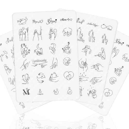 Tiny Tattoo Practice Skin Silicone Sheet Heartwarming Family Themed Mother-Child Bond, Pregnancy, Father-Baby Art ? Ideal for Tattoo Learners (Type E-White Pad-4pcs)