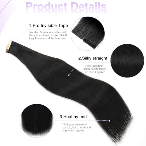 Invisible Tape In Hair Extensions Human Hair Natural Black 14 inch 20pcs 50g/Pack Seamless Invisible Straight Tape ins Human Hair Extensions for Black Women