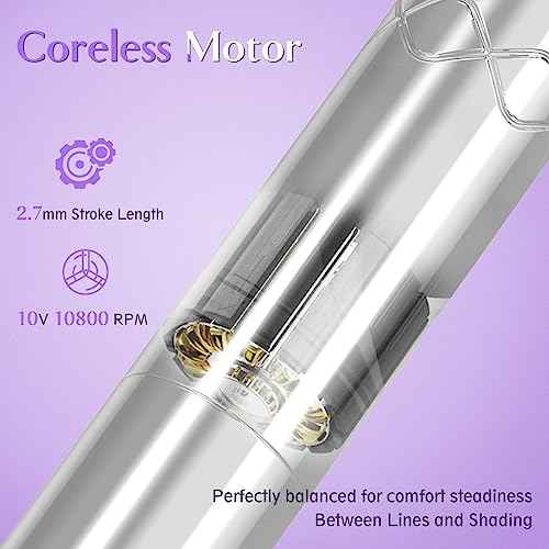 EZ Tattoo Kit - Tattoo Machine Kit Complete with Permanent Makeup Tattoo Machine Pen with 3Pcs Battery Power for Tattoo Beginners and Women Artists (Lola Air Silver)