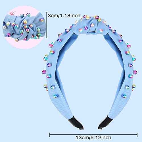 WILLBOND 2 Pieces Knotted Headbands Pearl Knotted Hairband Cross Knot Twisted Turban Accessories Easter Spring Birthday Gift for Women Girls(Pink, Blue)