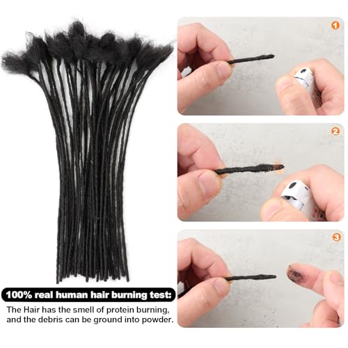 12inch 60 Strands 0.2cm Width 100% Human Hair Dreadlock Extensions, Full Handmade Loc Extensions Human Hair for Men Women Kids, Permanent Dread Extensions(Natural Black)
