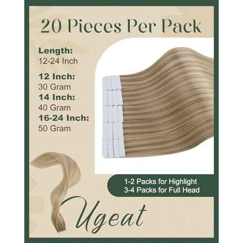 Ugeat Blonde Tape in Extensions Human Hair Highlights Tape in Extensions for Short Dark Ash Blonde with Golden Blonde Straight No Damage to Natural Hair for Wedding 16Inch 20Pcs 50G