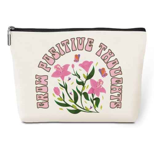 Mental Health Makeup Bag Inspirational Cosmetic Bag Floral Toiletry Bag Growth Mindset Gifts for Christmas Birthday Mental Health Awareness Gift for Therapist Psychologist Counselor Women Friend