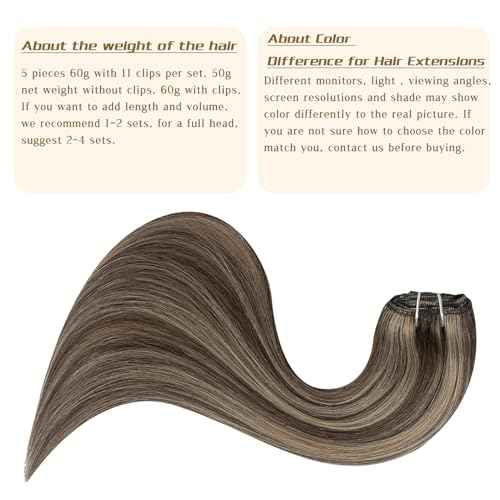 Remy Hair Extensions Clip in Human hair Chocolate Brown To Caramel Blonde Brazilian Clip on Real Human Hair Extensions Natural Straight Clip ins Hair for Women 16 Inch 60G 5 PCS Invisible Double Weft
