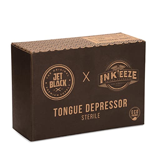 Jet Black Tattoo Tongue Depressor, Eco Friendly Tattoo Supplies, Individually packaged and EO Sterilized, Easy Transferring Ointments, 100 Count