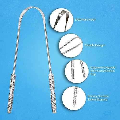 Tongue Scraper for Adults by HOKIN (2Pcs Oral Care Pack) Stainless Steel Tongue Cleaners Reduce Bad Breath 100% Metal Tough Scrapers Men and Women Hygiene Product