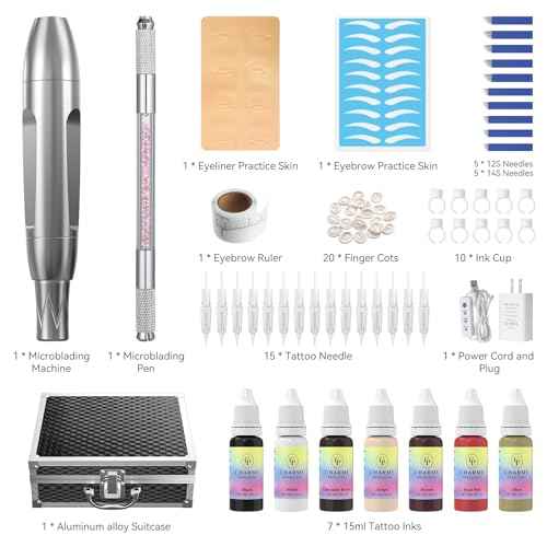 Charme Princesse Permanent Makeup Machine Tattoo Kit with Manual Pen Eyeliner Eyebrow Ruler Practice Skin Ring Cup Eyeliner Tattoo Supplies Pigments for Eyebrows EK516