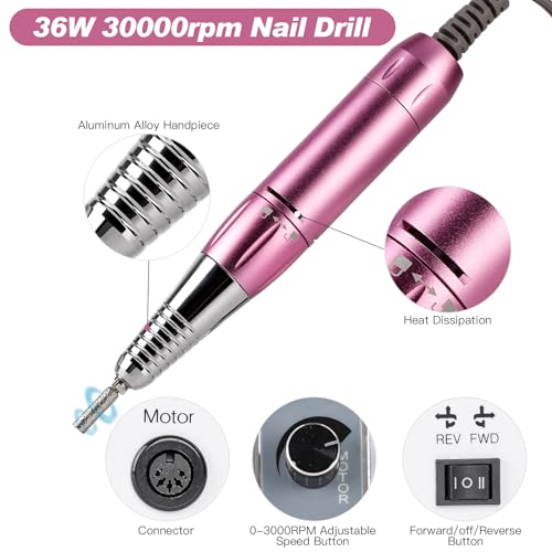 Biutee Nail Dust Collector 5 in 1 80W Nail Vacuum Dust Collector Extractor Professional 30000rpm Electric Nail Drill Machine with 48W/96W UV LED Nail Lamp Nail Art Tool With LED Light