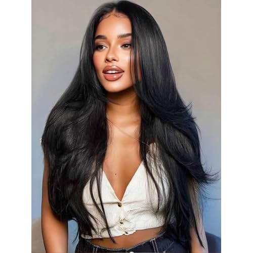 KLAIYI EasiContour V Part Wig Yaki Straight Human Hair Glueless Upgrade U Part Wigs for Women Clip In Half Wig Magic Leave Out Real Scalp 30S Ready to Wear Beginner Friendly Natural Black Color 16Inch