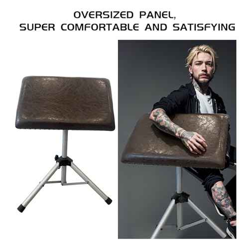 XL Tattoo Arm Rest Stand - Heavy Duty Steel - Portable Tattoo Armrest with Thick Soft Eco Leather Pad & Metal Base - Extra Wide and Long Pad - 180 Rotating Arm Rest