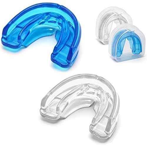 Coolrunner Double Braces Mouth Guard, Sports Athletic Mouth Guards Youth Mouthguard for Upper and Lower Teeth Protection Required for Youth, Teenager and Adults (Blue) (Blue+Transparent)