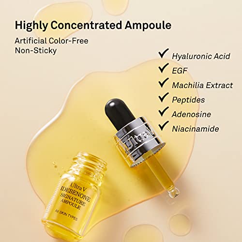 Ultra V Idebenone Signature Ampoule - Anti Aging Antioxidant Serum ? Peptides, Niacinamide, Hyaluronic Acid ? Anti Wrinkle, Smoothes, Softens Skin - 0.27 fl.oz 4 Packs 12,000ppm
