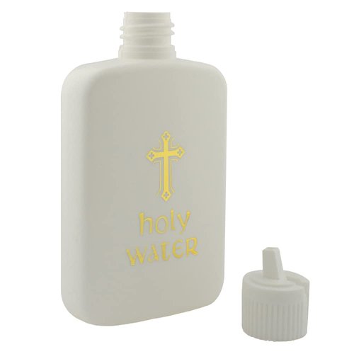 Refillable Holy Water Bottles | White with Gold-Tone Cross and Lettering | Great Catholic Gift for First Communion, Confirmation, and New Home | Portable for Home and Travel (10)