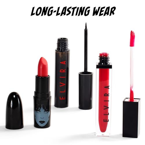 Rubies Officially Licensed Elvira Makeup Kit - Complete Makeup Set Eyeshadow Palette, Lipstick, Lip Gloss, Black Eyeliner, Blush, Makeup Bag, Premium Halloween Make Up for Adults Costume Makeup Kit
