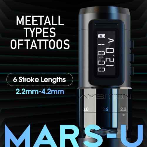 Tattoo Kit - Ambition Mars-U Wireless Tattoo Machine Kit with Adjustable Stroke 1800mAh Power Tattoo Gun Kit with 40pcs Tattoo Cartridges Needles Gloves Bandage Practice Skin for Tattoo Artists