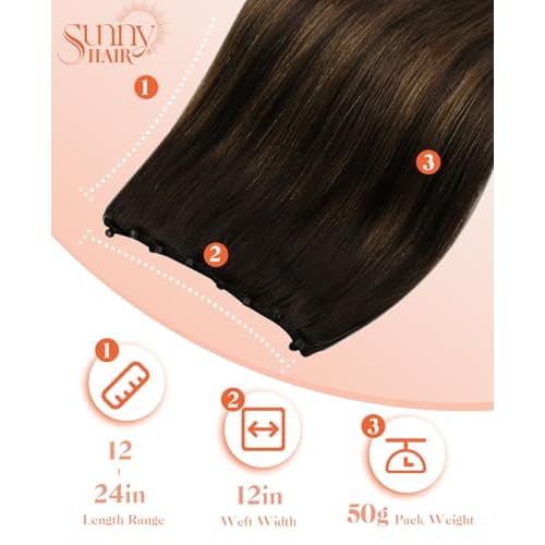 Sunny Hair Beaded Hair Weft Extensions Human Hair Brown Micro Weft Hair Extensions Balayage Dark Brown Balayage Medium Brown Microlink Beaded Hair Wefts For Women Real Hair 22inch 50g