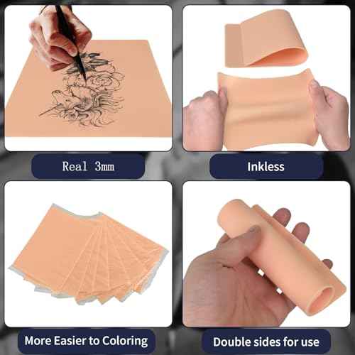 3MM Tattoo Practice skin - 10pcs Double Sides Thick Fake Skin Tattoo Skin for Practicing,Soft Silicone Tattoo Eyebrow Practice Skins for Beginner & Experienced Tattoo Artist