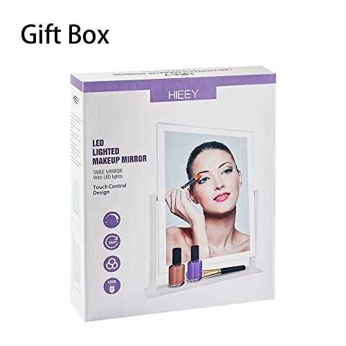 HIEEY Lighted Makeup Mirror, Hollywood Vanity Mirror with Lights, Three Color Lighting Modes, and 5X Magnification Mirror, Smart Touch Control, 360¡ÆRotation (17.3in,White,Gift Box)