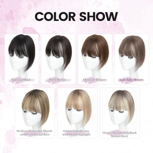 Human Hair Toppers with Bangs Hair Toppers for Women Remy Human Hair Hand-stitched 360¡Æ3D Coverage Natural for Thinning HairPieces for Women with Thinning Hair Swiss Base(4T4/27#)
