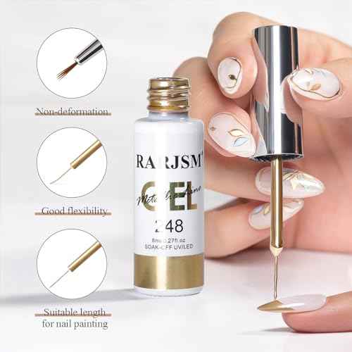 RARJSM Metallic Gel Liner Nail Art Silver Bronze Gold 2pcs Set Mirror Chrome 3D Effect Gel Nail Polish 8ml Build in Thin Brush Metal Painted Drawing Stripper Gelpolish Curing Requires for Home Salon