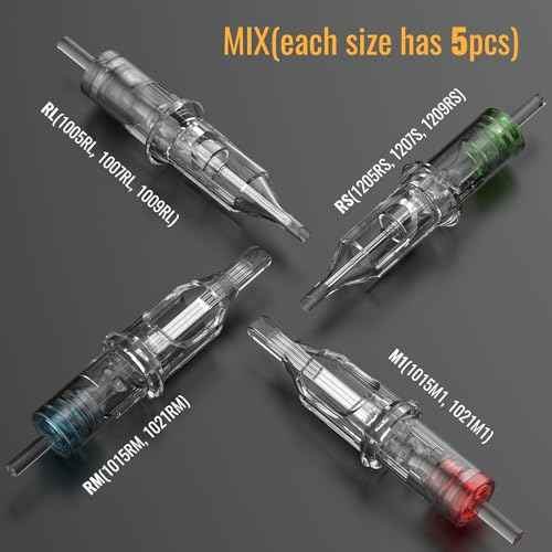 Wormhole Tattoo 50Pcs Tattoo Needles Long Taper Assorted Disposable Tattoo Cartridge Needles Mixed 5RL 7RL 9RL 5RS 7RS 9RS 15M1 21M1 15RM 21RM Round Liner Shader Magnum Round Magnum