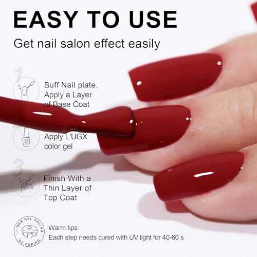 L'UGX Red Gel Nail Polish 15ML Christmas Cherry Dark Red Gel Polish Deep Soak Off UV Gel Colors for Nails Art DIY Manicure & Pedicure at Home Salon Holiday Gifts for Women LGS-703