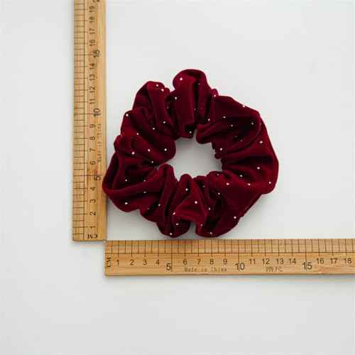 Christmas Red Scrunchies for Hair Black Hair Ties for Women Girls, Rhinestone.Star Elastic Hair Ties Ponytail Holder for Thanksgiving Gift (black red)