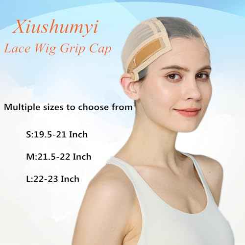 Wig Cap Lace Wig Grip Cap for Keeping Wigs in Place Wig Cap with Grip Band Make Your Wigs Glue Free Non-Slip Wig Caps for Women (Nude, L)