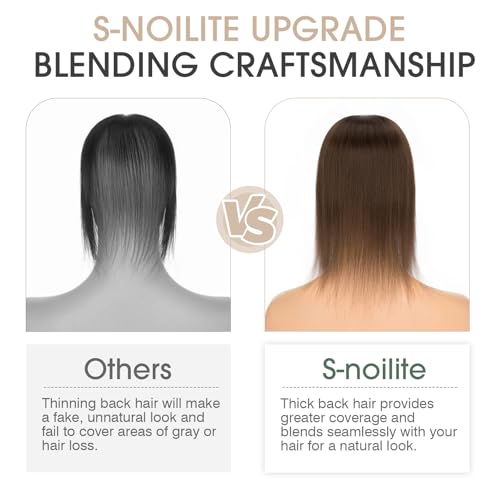 S-noilite Hair Toppers for Women Real Human Hair, Human Hair Toppers for Women,Hair Toppers for Thin Hair,100% Real Human Hair Toppers 2.25"*6" Lace Silk Base Hair Toppers 8 inch Dark Brown