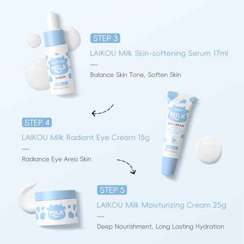 LAIKOU Skin Care Set, Skin Care Routine Kit for Women, Skincare Gift Set, Travel Size Toiletries with Milk Cleanser, Toner, Serum, Eye Cream, Face Cream Mother's Day Christmas Birthday Daughter Wife