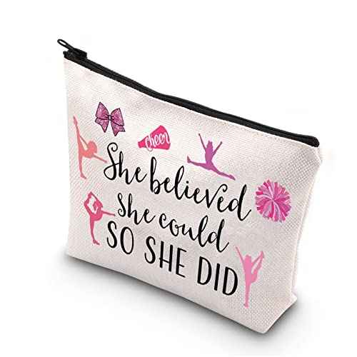TSOTMO Cheerleader Inspirational Gift She Believed She Could So She Did Cheering Zipper Pouch Makeup Bag Mom Cheerleading Gift (She believed cheerleader)