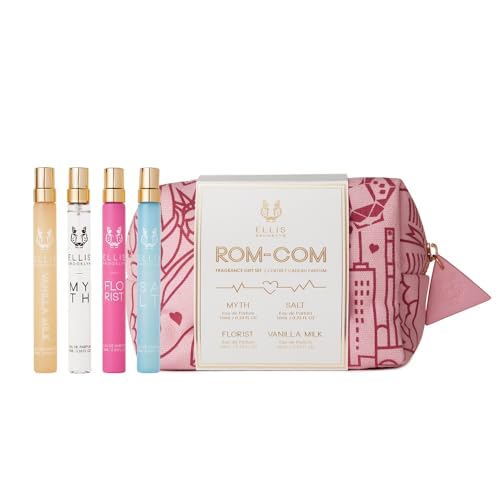 Ellis Brooklyn ROM COM Mini Fragrance Gift Set, Includes 4, 10ml Travel Sprays, MYTH, FLORIST, SALT, VANILLA MILK, Luxury Perfume Gift Set, Vegan & Cruelty-Free