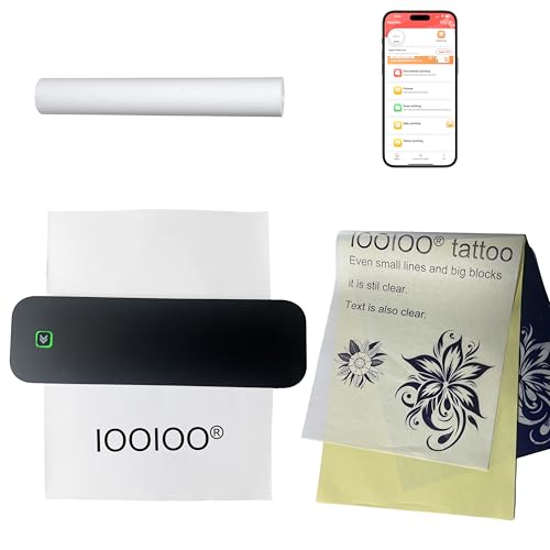 IOOIOO D210 Portable Printer, Wireless Inkless Bluetooth Thermal Printer for Tattoo Stencil Transfer Paper, for 8.5 x 11 Letter, A4 Rolled & Folded Thermal Paper (Black, Without Carrying Case)