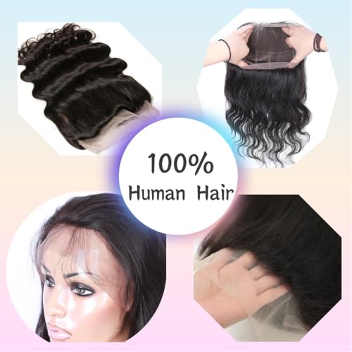360 Closure Human Hair HD Transparent Full Lace Frontal Pre Plucked With Baby Hair Natural Hairline Bleachable Knot Free Part Raw Brazilian Unprocessed Natural Color 20 Inch